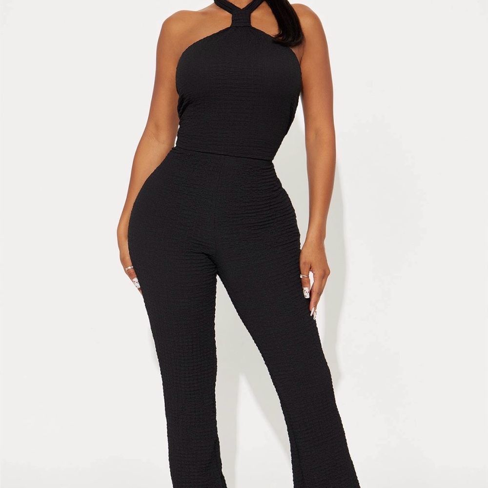 Fashion Nova Black Textured Jumpsuit